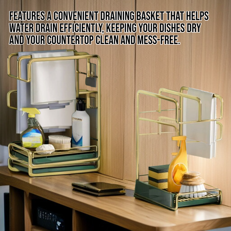 Kitchen countertop storage rack with draining basket