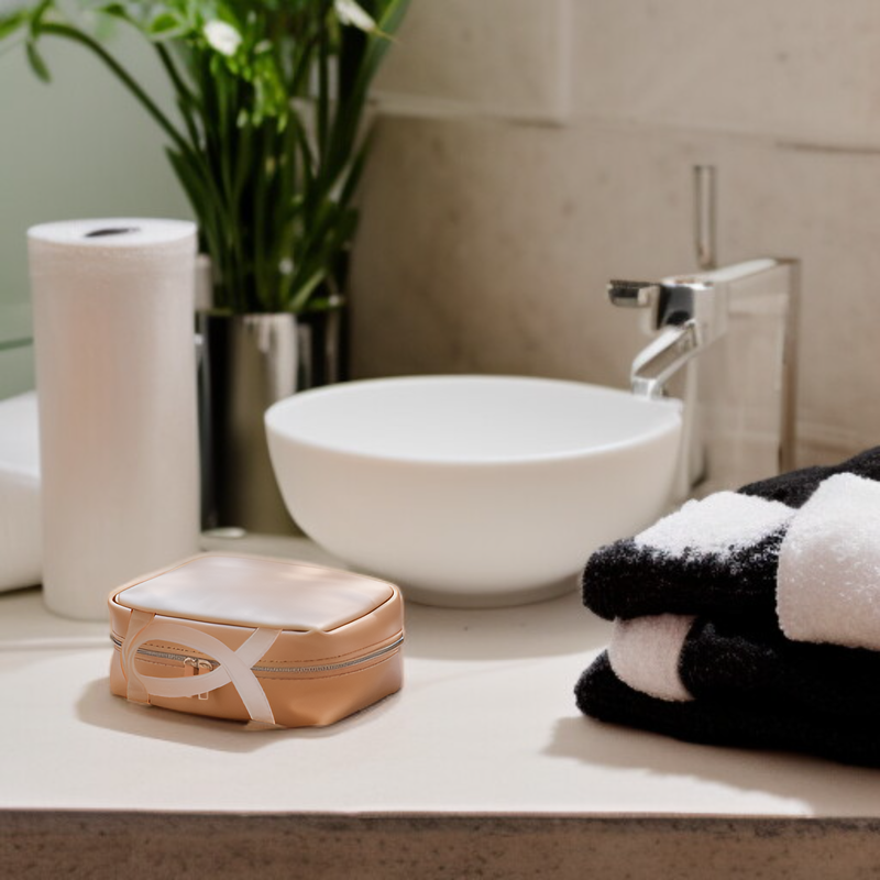 กระเป๋าเครื่องสำอางแบบพกพา ใส กันน้ำ ความจุใหญ่ พร้อมกระจก สำหรับเดินทาง