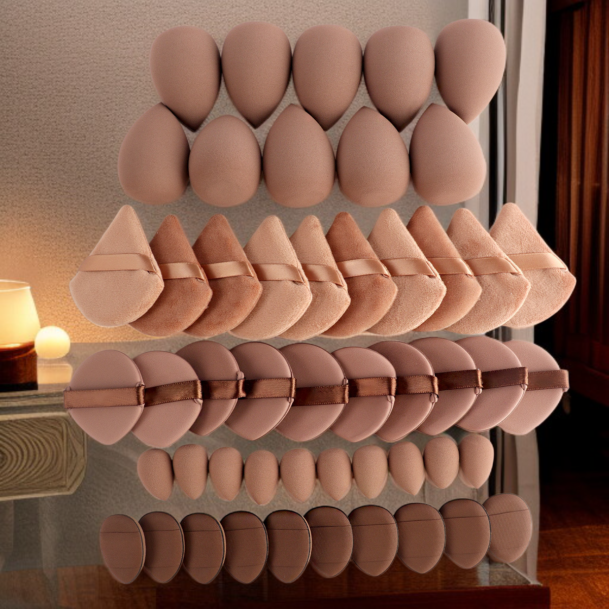 50PCS 손가락 쿠션 퍼프 세트, 풀세트 화장 퍼프, 메이크업 도구