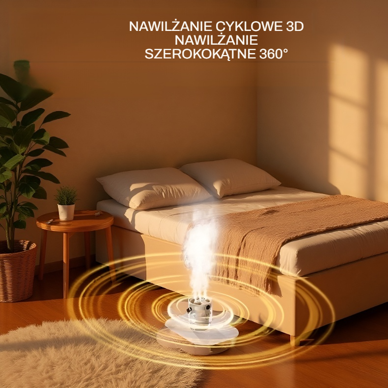 Mały nawilżacz powietrza z lampką nocną, potrójna mgiełka, duża wydajność