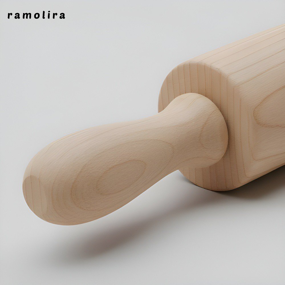 베이킹 중 반죽을 미는 원목 롤링핀