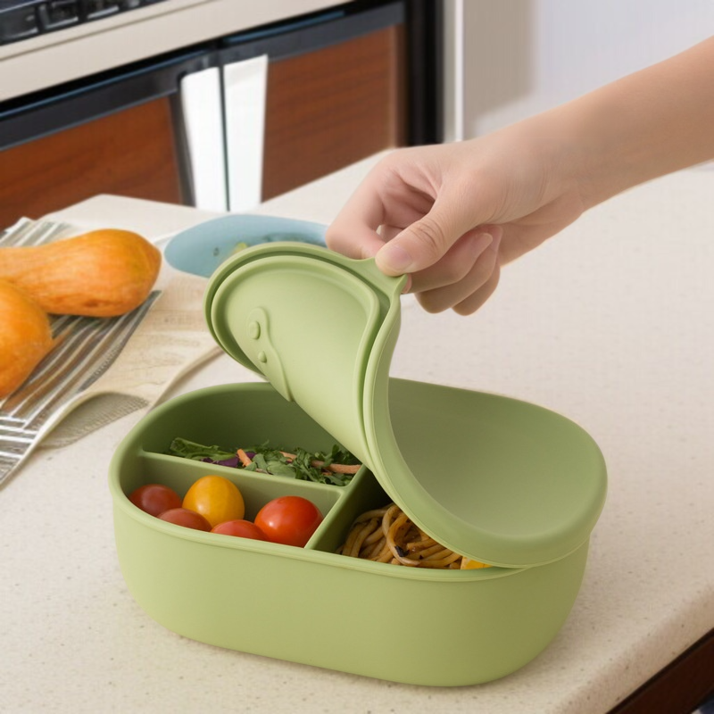식품급 실리콘 런치 도시락 밀폐 칸 도시락 전자레인지 가열 보관함 휴대용 런치 수납함