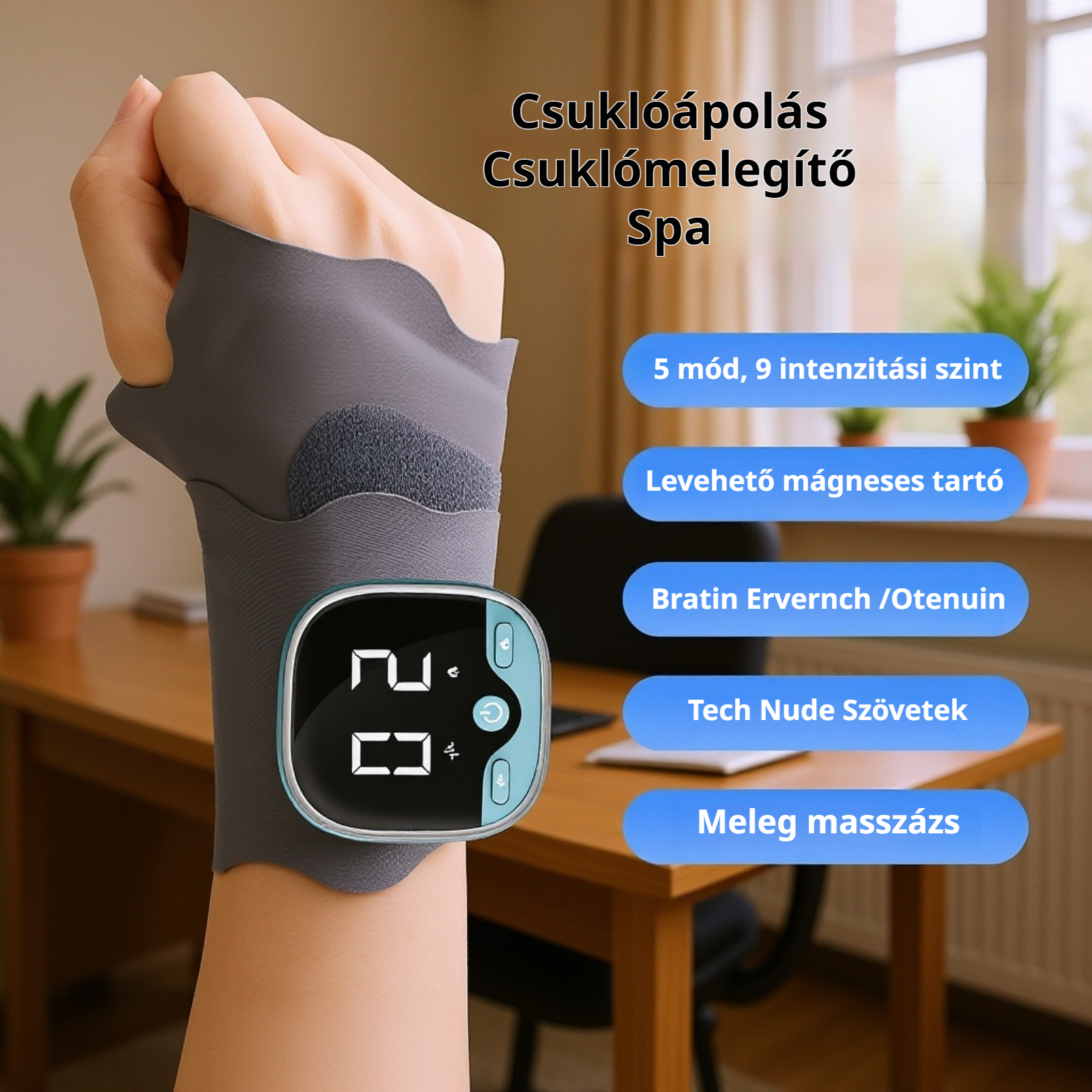 Elektromos csuklómelegítő és masszírozó, ínhüvelygyulladás elleni eszköz