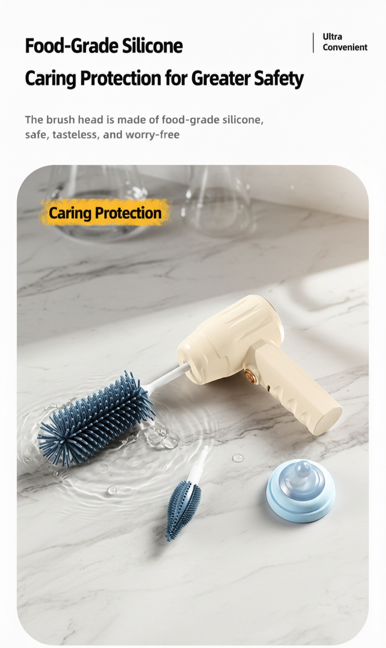 Easy-to-use electric brush for bottle hygiene
