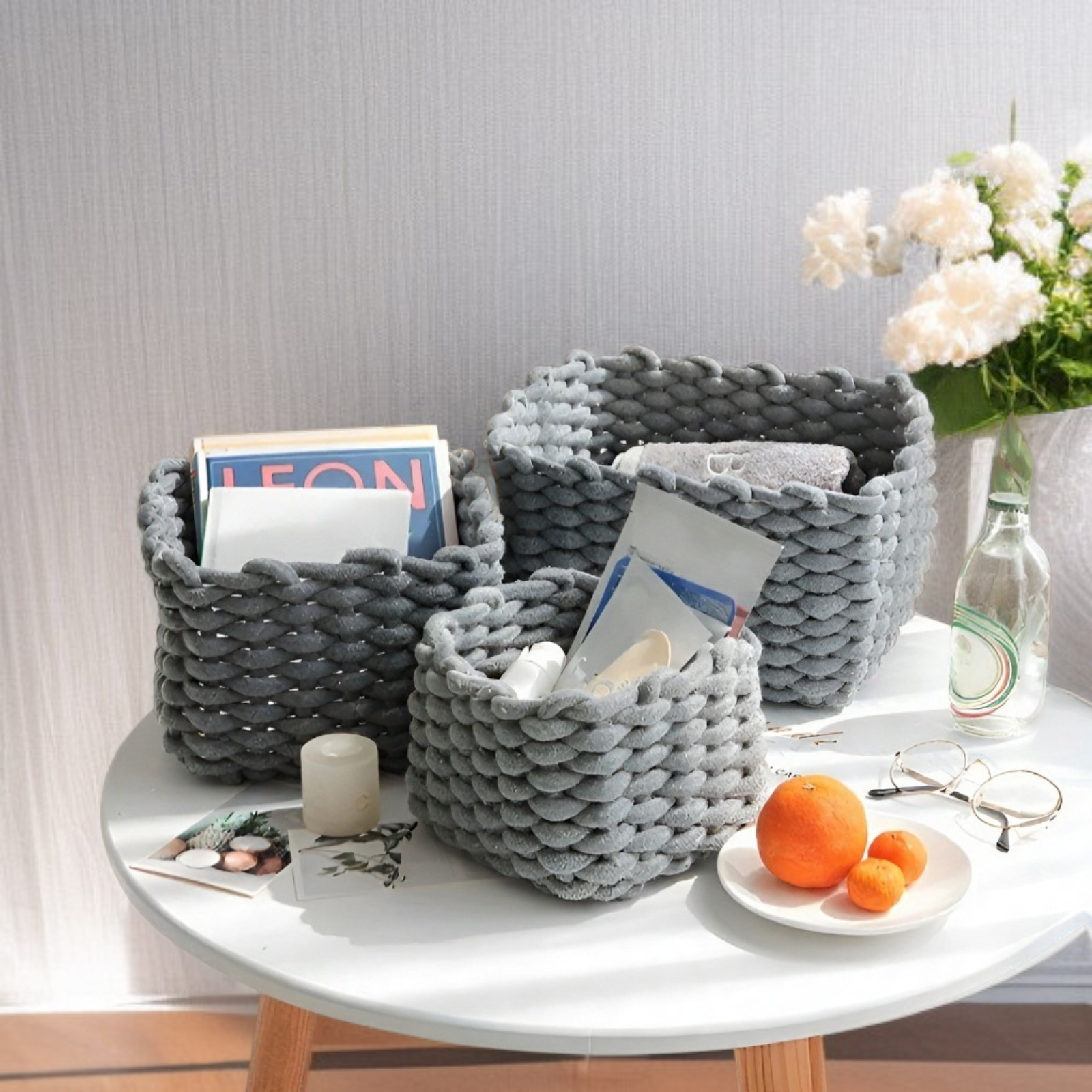 سلة ملابس منسوجة من القطن