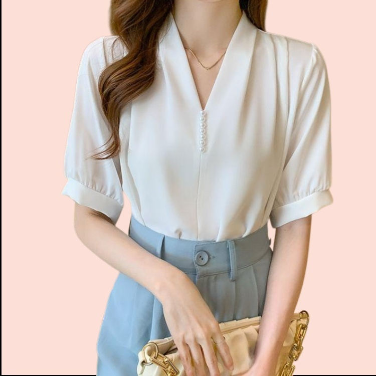 Ladies short-sleeved chiffon shirt women's summer new tops design sense niche summer thin section sh