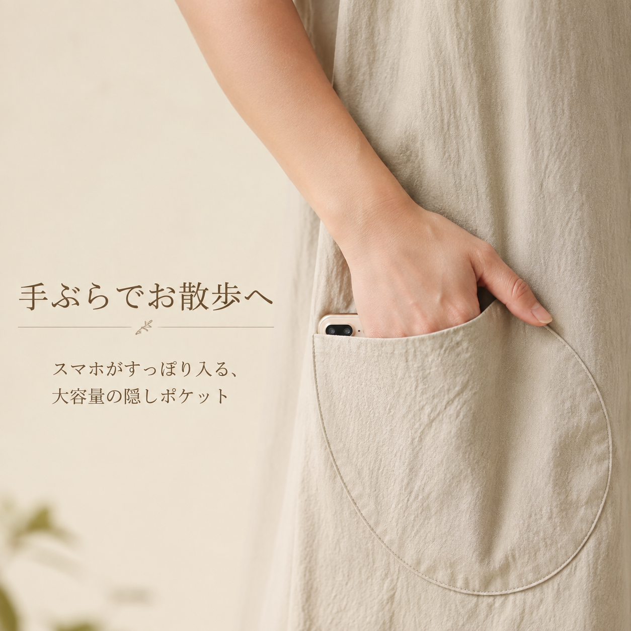 和風デザイン感コットンリネンベストワンピース ゆったり着回し