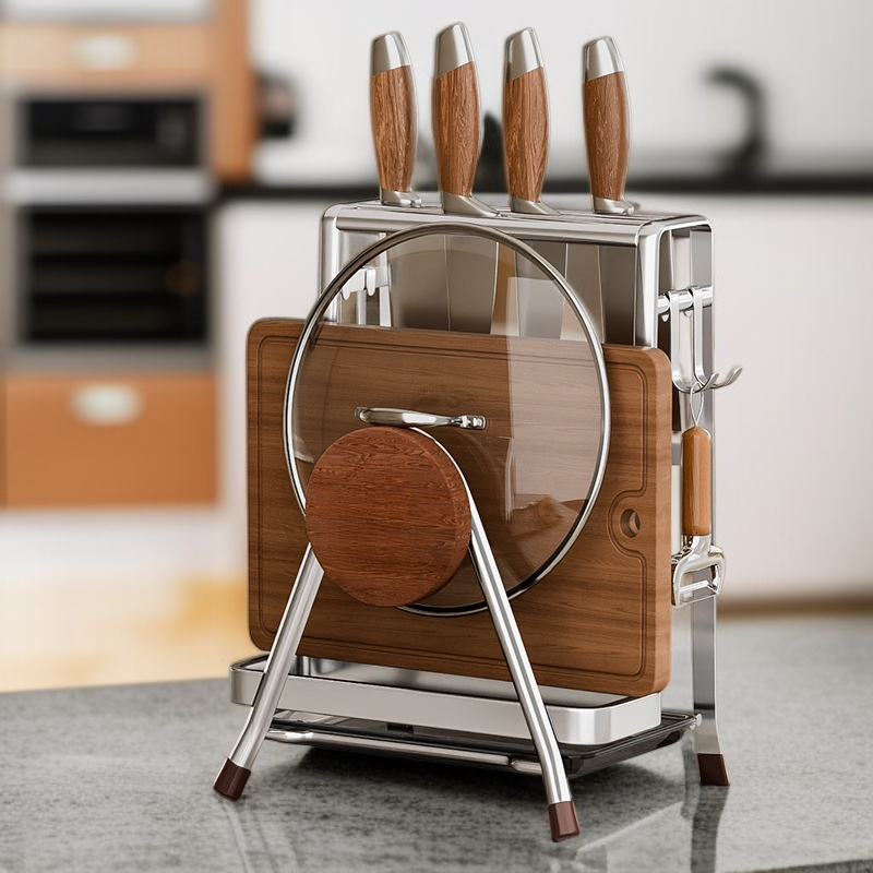 Vintage style stainless steel cutting board and knife holder