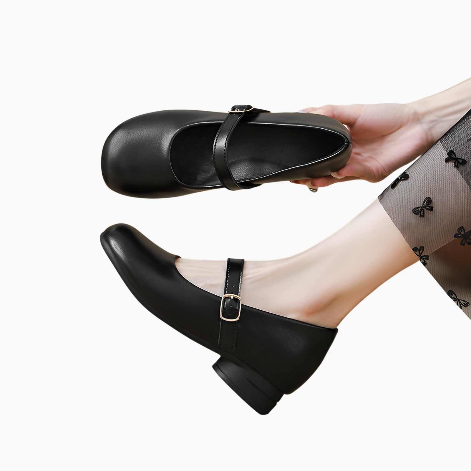 フェアリースタイルの上品なメリージェーンシューズ（女性用）2025年秋新作、シングルストラップのラウンドトゥシューズ（スカート付き）