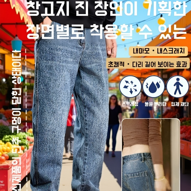 트렌디 워시드 블루 루즈핏 청바지