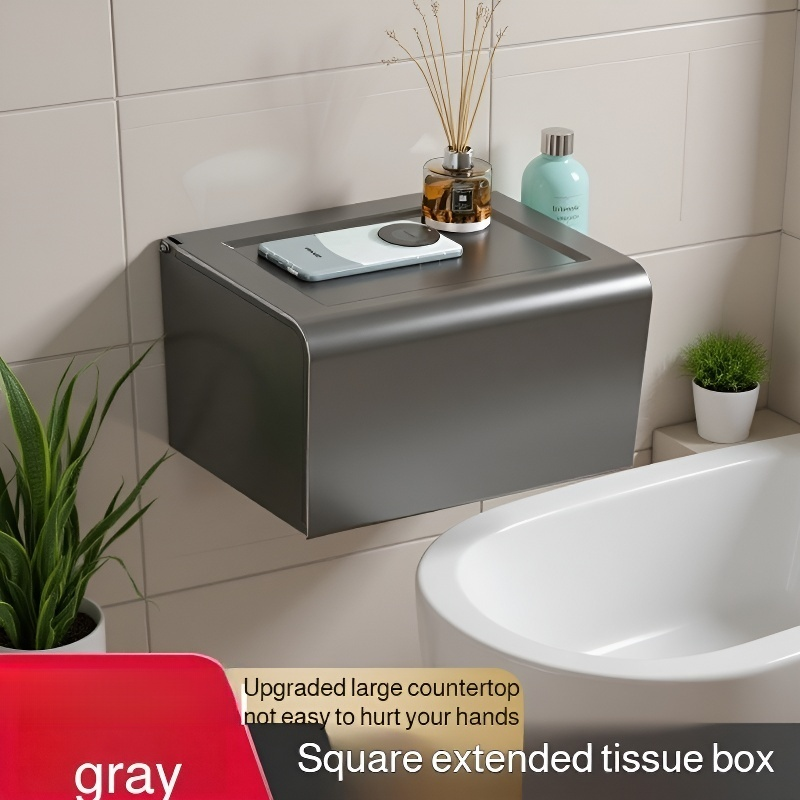 Waterproof Space Aluminum Toilet Paper Holder with Shelf