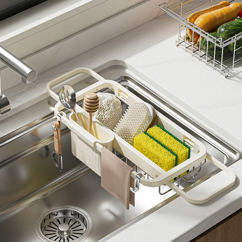 多功能伸縮水槽瀝水收納架