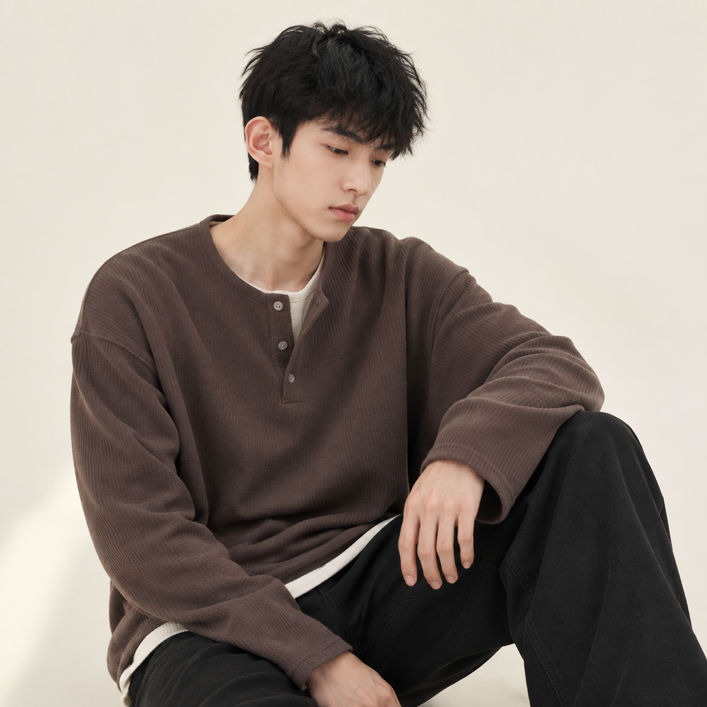 남자용 봄가을 고급감 한류 스타일 투피스 긴팔 티셔츠 다용도 맨투맨