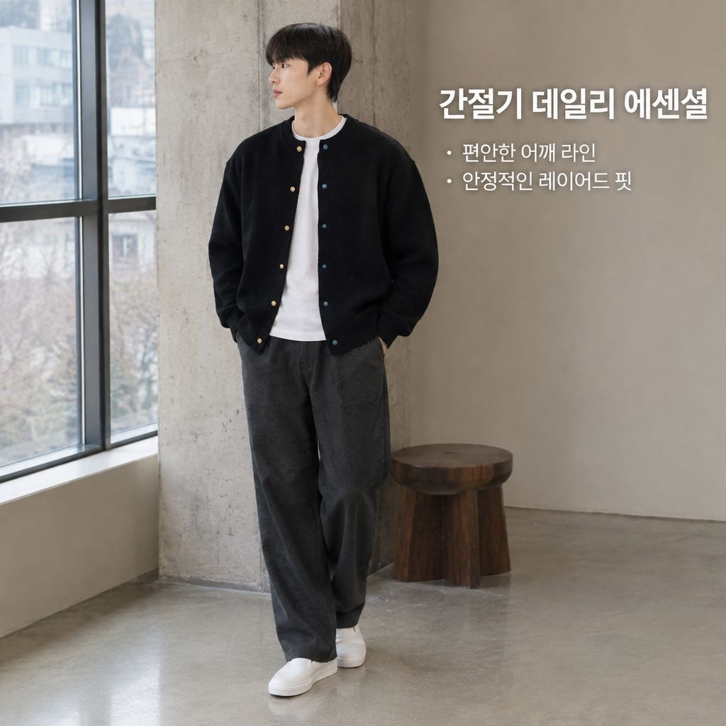남성 봄 가을 터콰이즈 니트 가디건 자켓 캐주얼 아우터 상의