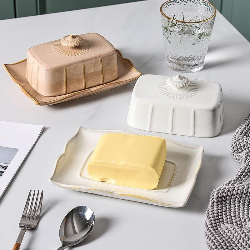 European-style ceramic butter box with lid