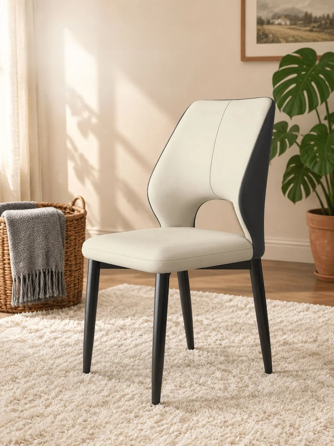 Nordic-style leisure chair beside a dining table