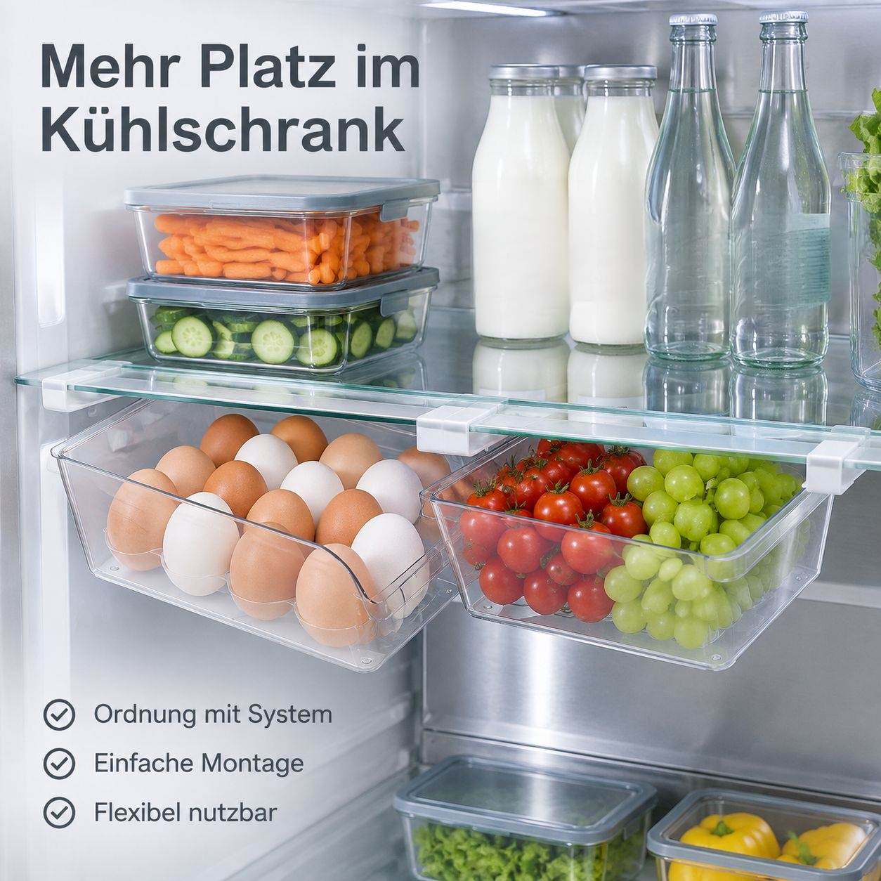 Kühlschrank Organizer Schublade Aufbewahrungsbox für Lebensmittel & Eier