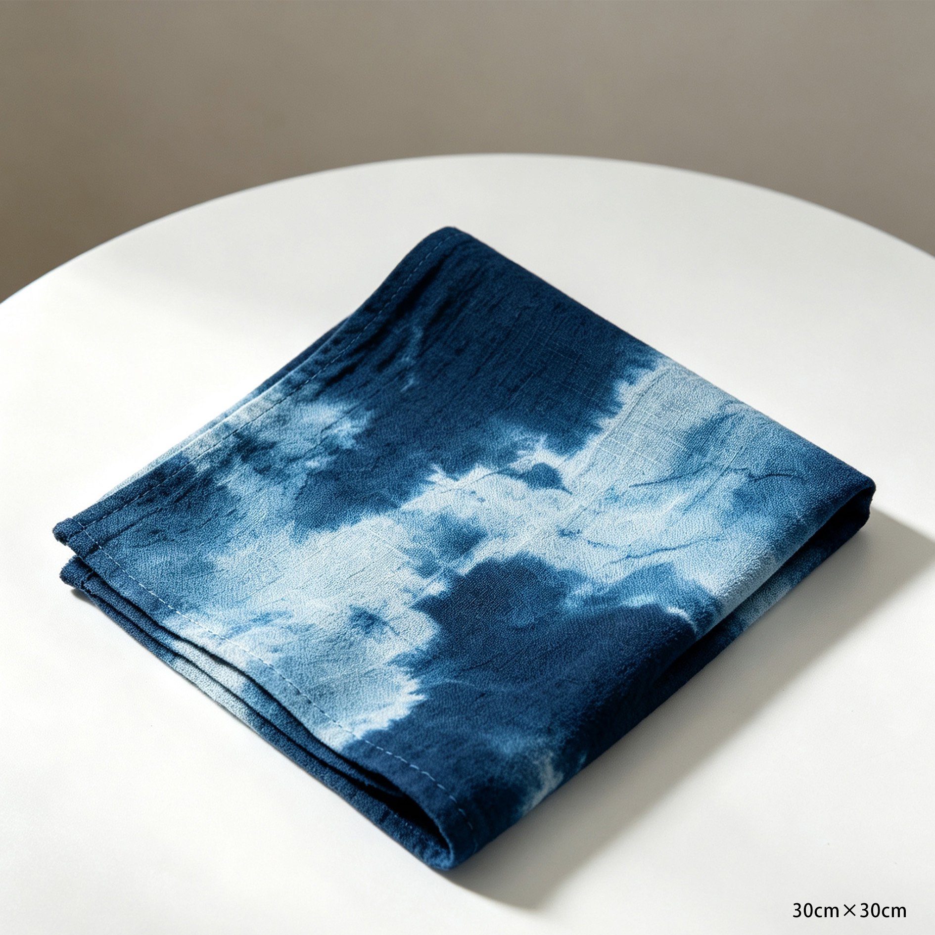 Absorbent cotton and linen tea towel with artisan indigo design