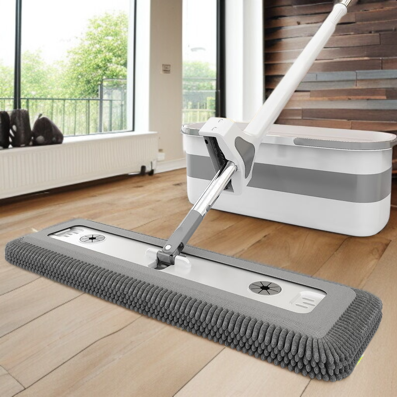 가정용 플랫 밀대 건습 겸용 원터치 셰닐 리필 손세탁 우드 플로어 밀대