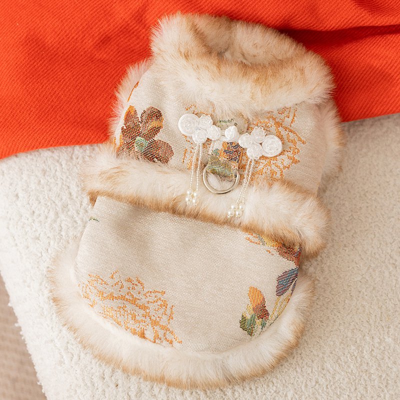 ชุดตรุษจีนสำหรับสุนัขและแมวตัวเล็ก เสื้อกันหนาวผ้าฝ้ายหนา