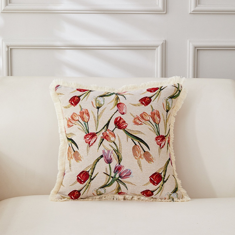 Coussin décoratif rétro en coton et lin