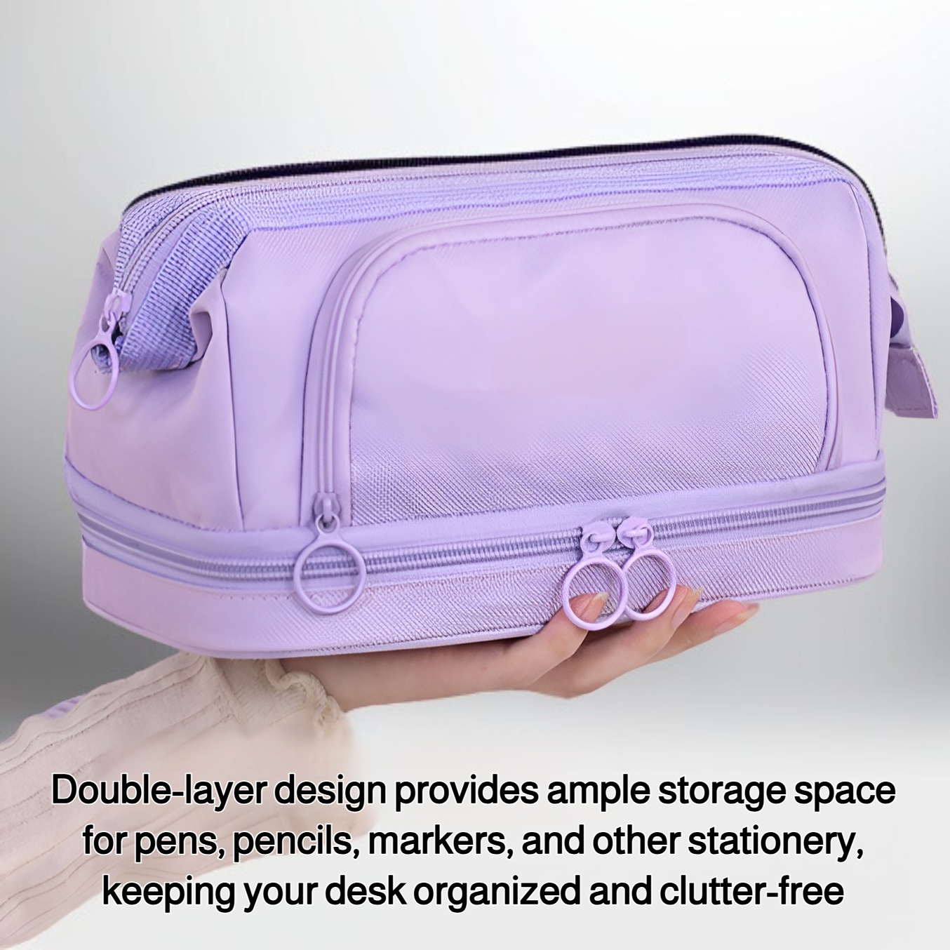 Double layer pencil case with large capacity