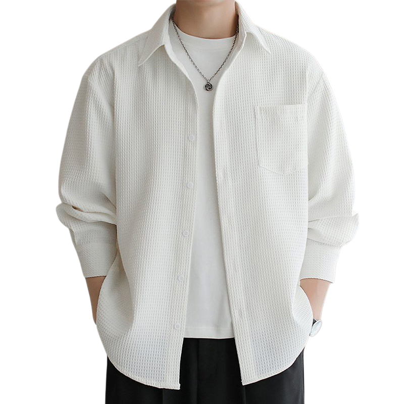 メンズ長袖ワッフルルーズフィットシャツ