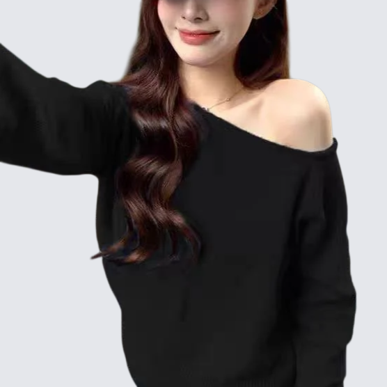 韩国女孩流行露肩针织衫