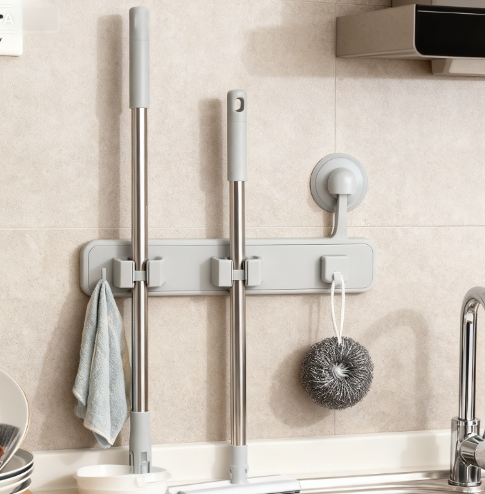 ที่แขวนไม้ถูพื้นแบบดูดติดผนัง ไม่ต้องเจาะ (แพ็ค 2 ชิ้น)