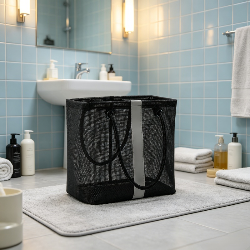 Large Waterproof Mesh Bathroom Toiletry Bag with Handle, Bath Towel Basket