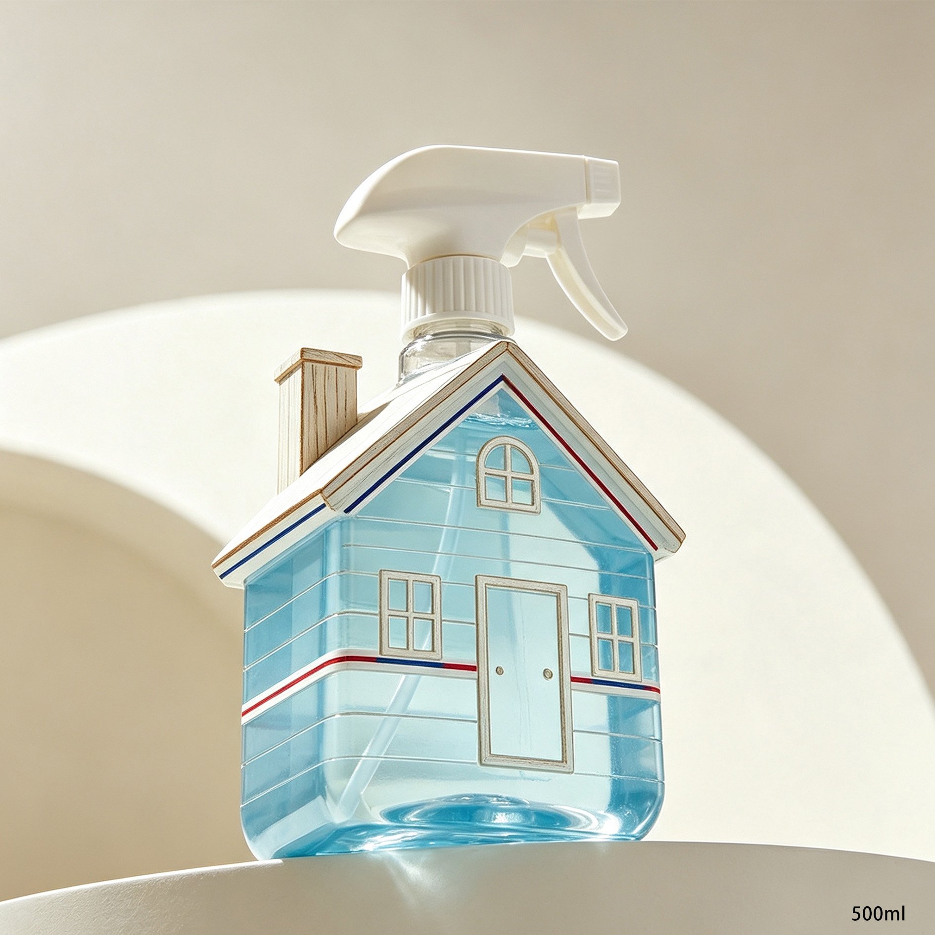 Refillable house-shaped spray bottle for household use