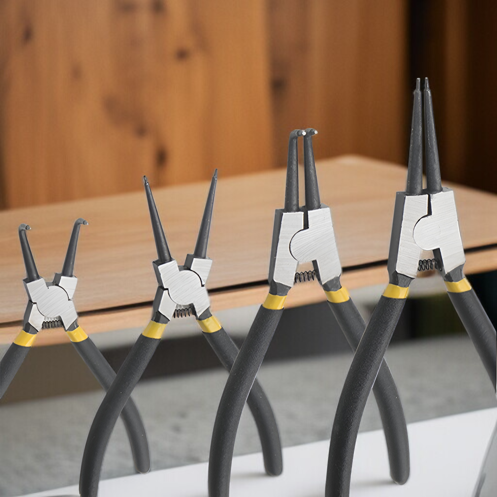 サークリッププライヤー、イエロープライヤー、手工具、インナーストレート、アウターストレート、インナーベンド、アウターベンド、止め輪プライヤー