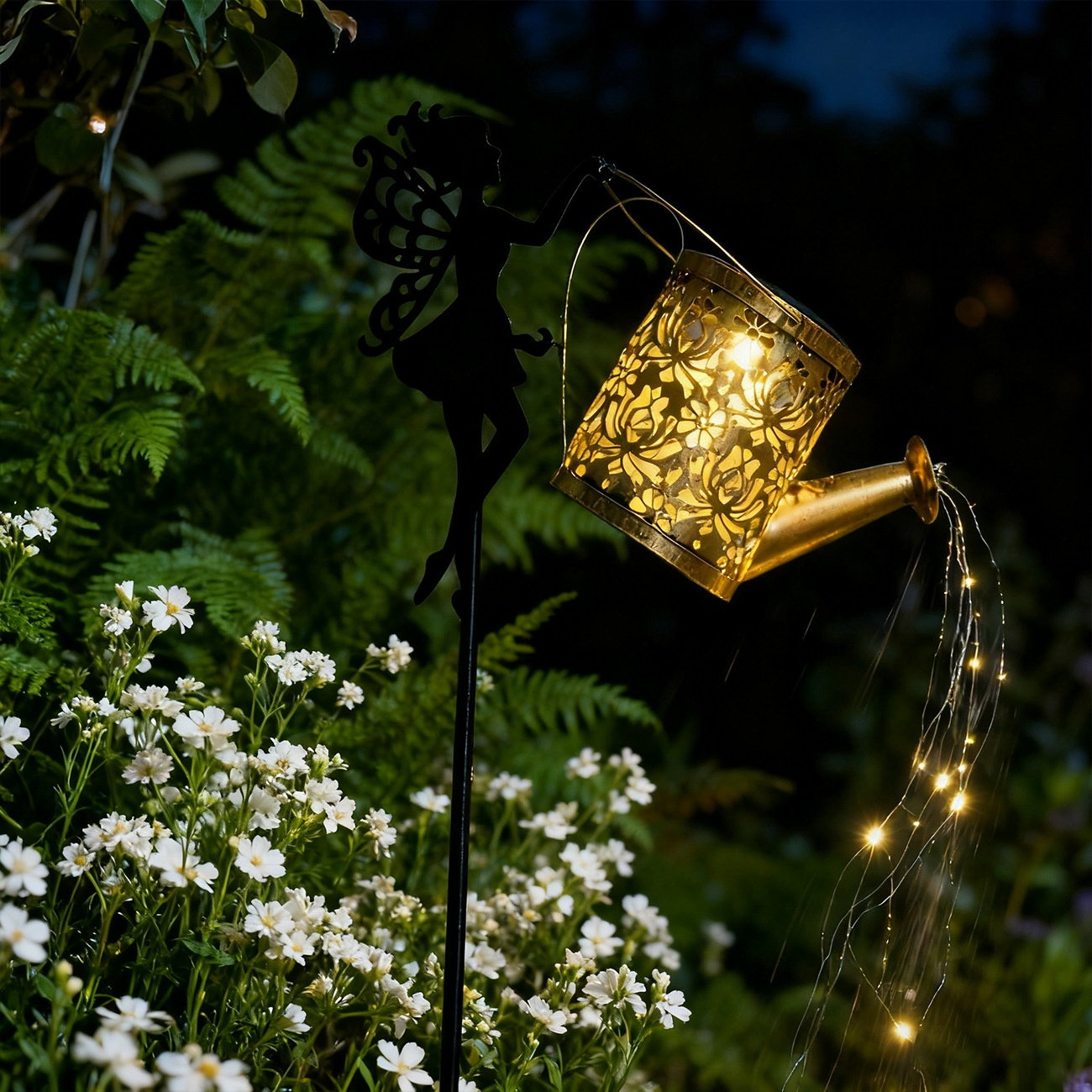 Solar Fairy Watering Can Outdoor Garden Decor Light