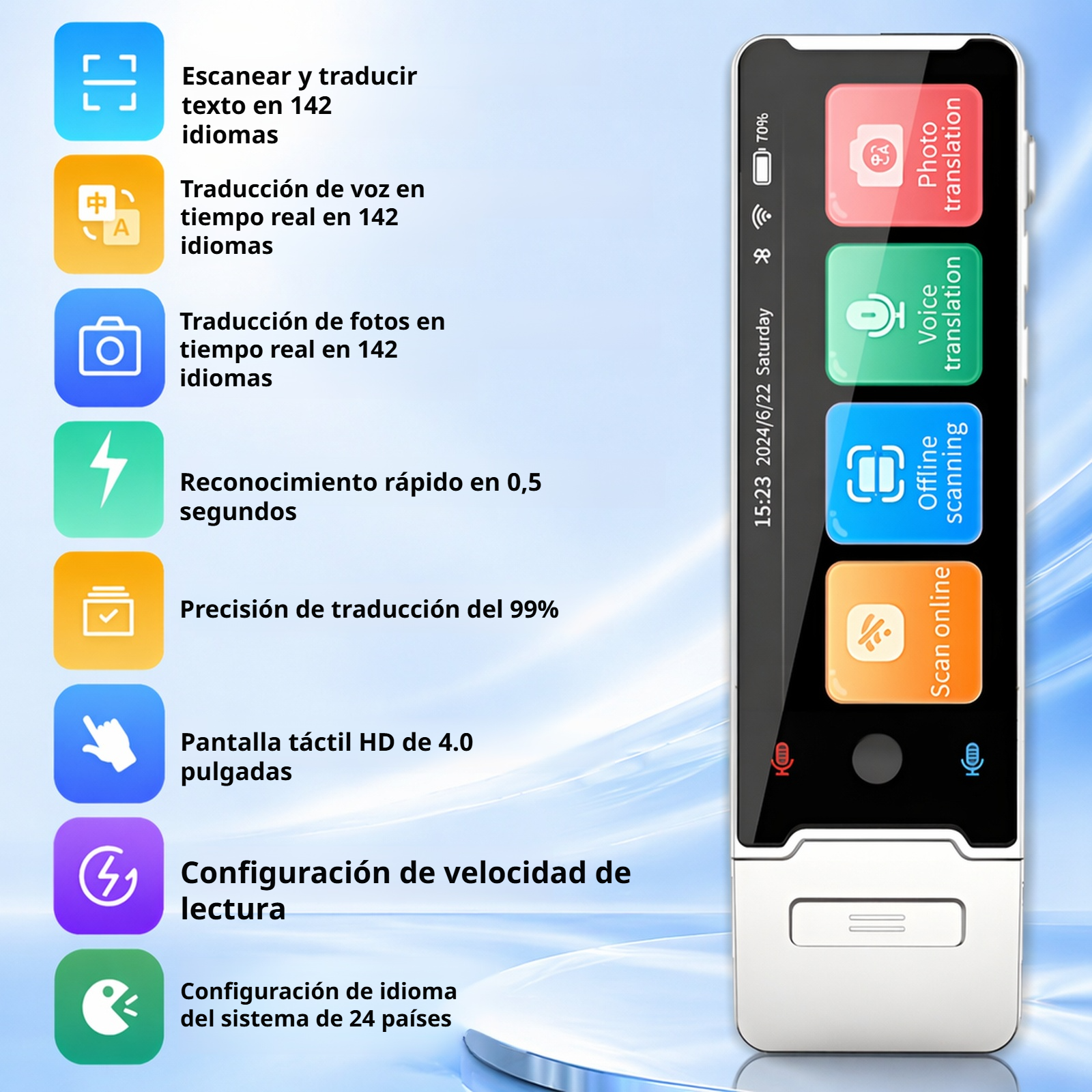 Traductor inteligente multilingüe, escáner de traducción de voz para negocios