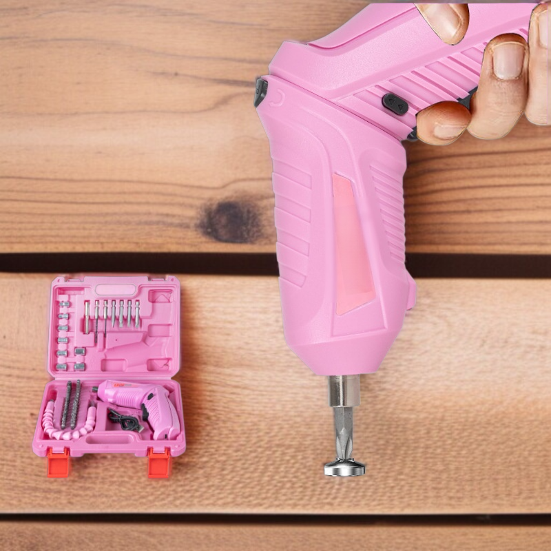 룽샤 전동 드라이버 휴대용 핑크 충전식 무선 충전 접이식 케이블 나사 비트