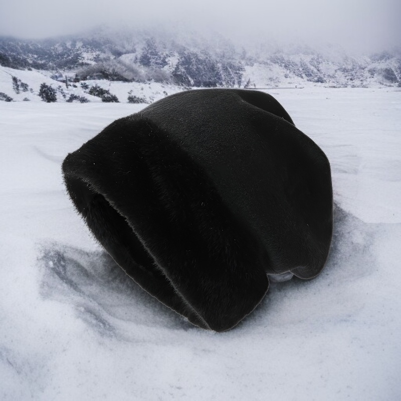 플러시 롤 챙 니트 모자