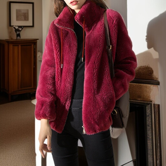 양면 산호 플리스 스탠드 칼라 따뜻한 카디건
