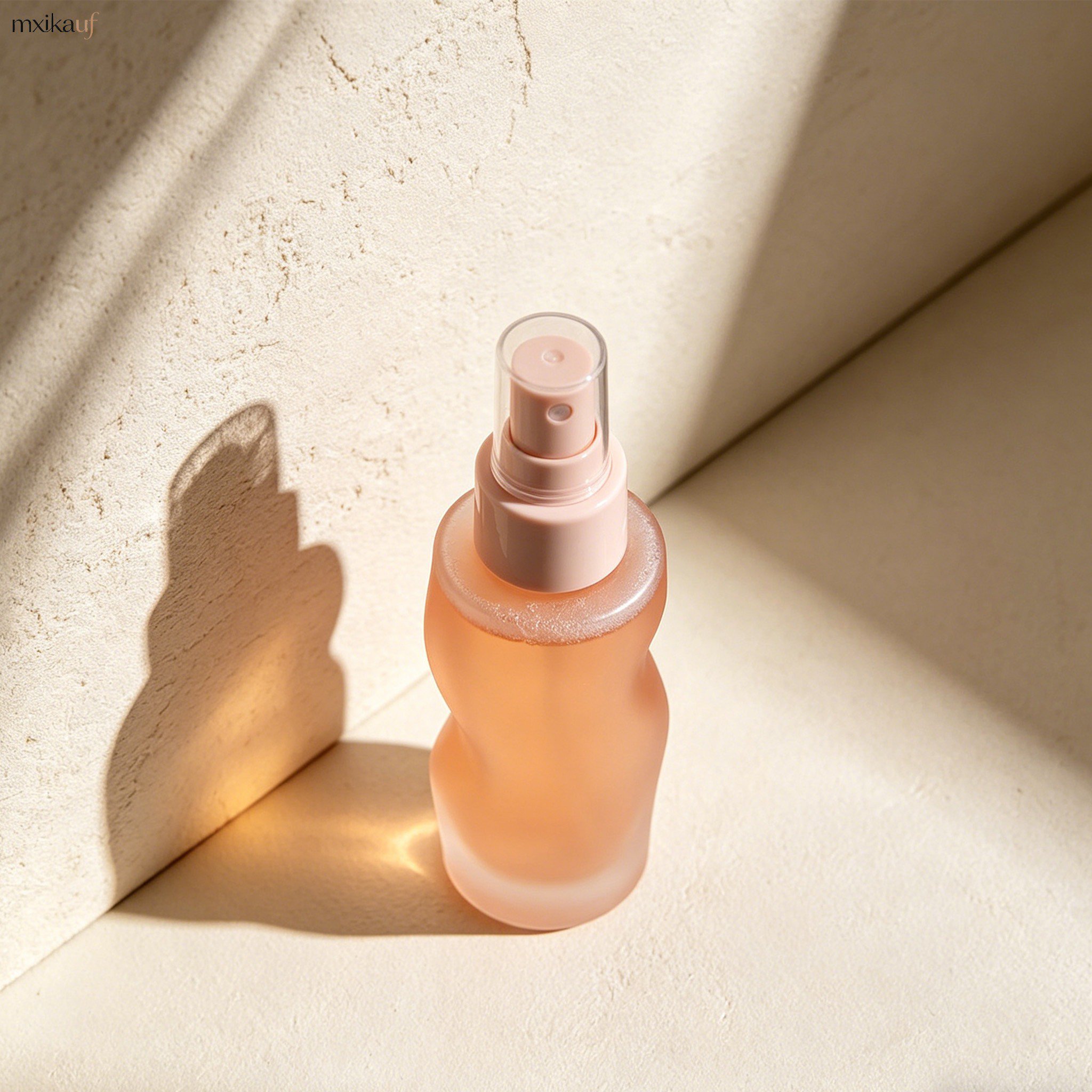 Spraying Organic Rose Hydrating Mist on face for instant refreshment