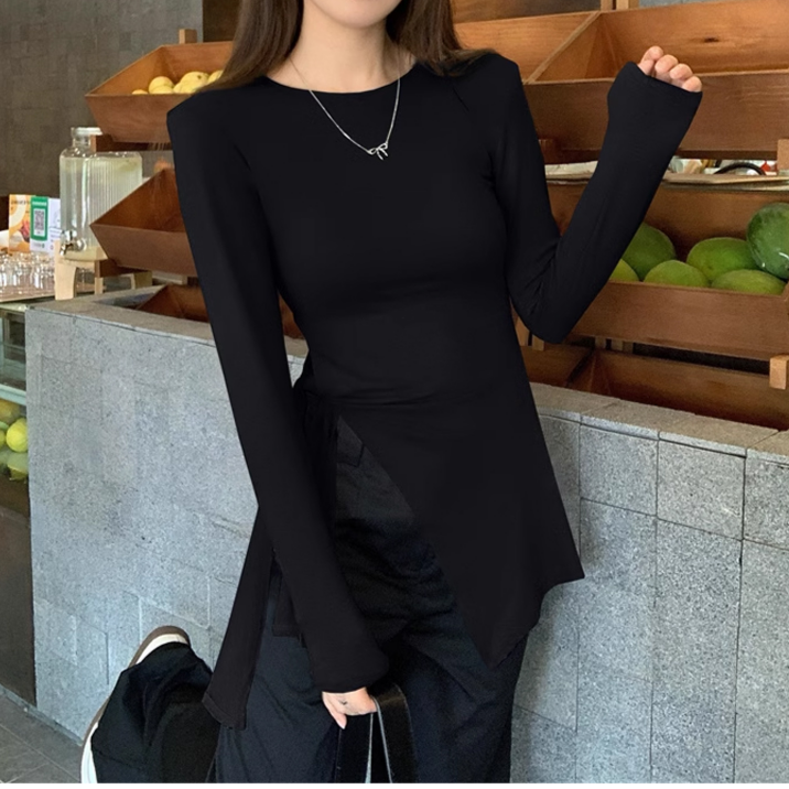 顯瘦不規則系帶上衣