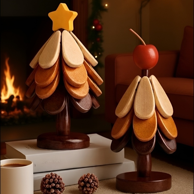 聖誕樹隔熱墊搭配聖誕餐具擺設