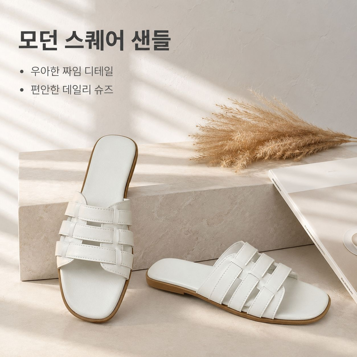 여름 사각코 소프트 바닥 편직 앞뒤로 신는 여성 플랫 슬리퍼