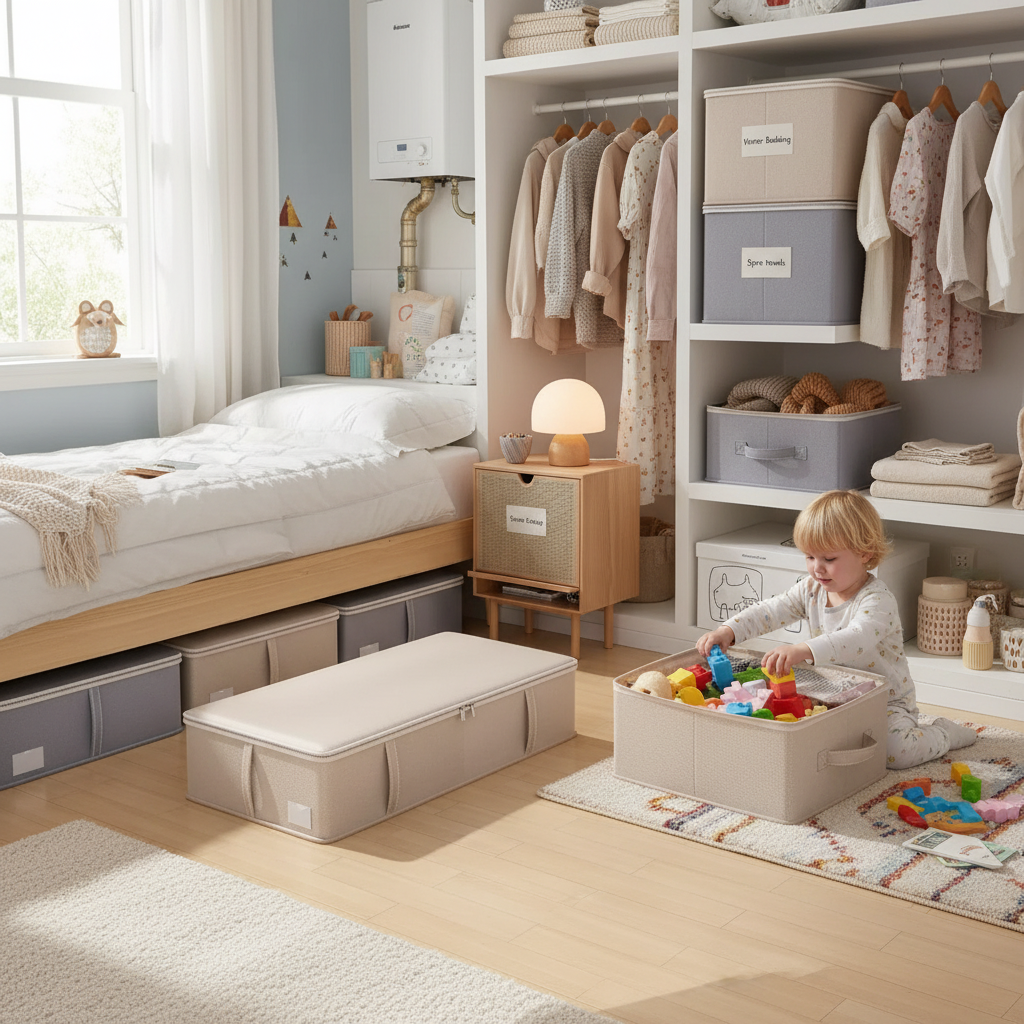 Flacher Unterbett-Aufbewahrungsbeutel für Kleidung, große Kapazität für Daunenjacken und Bettdecken