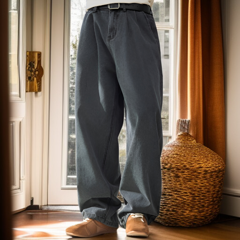 2026春季新款 水洗做旧牛仔裤 大尺寸 舒适 休闲 轻便 男士裤子 复古弯刀裤 直筒宽松长裤