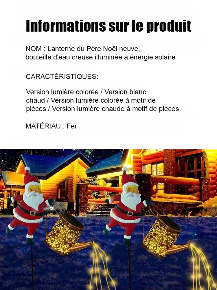 Père Noël solaire lumineux pour jardin et pelouse
