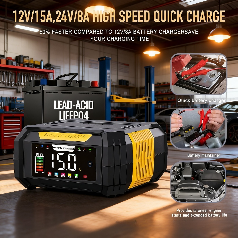 12V Car Battery Charger, Supports Lead-acid and LiFePO4 Batteries