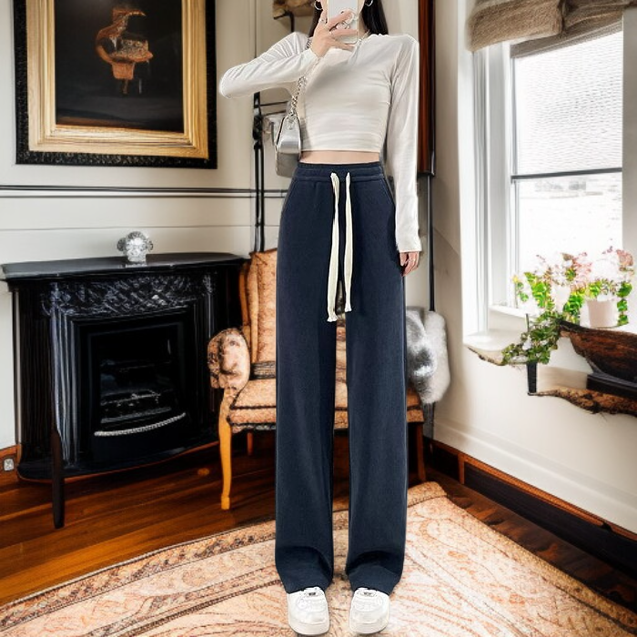 Women's Casual Fleece Pants High Waist Wide Leg Daily Commuter Style