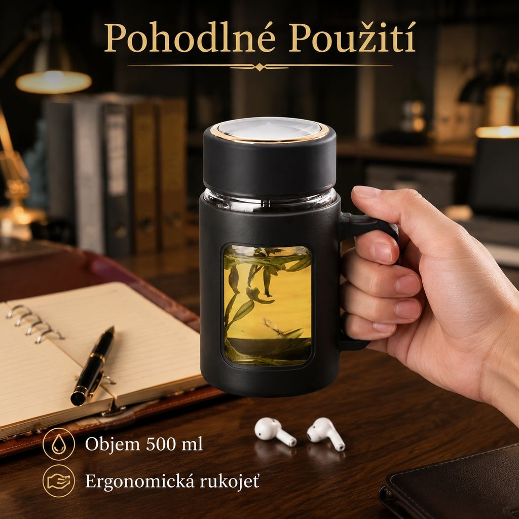 Velkokapacitní dvouvrstvý plastový skleněný hrnek, vhodný do kanceláře i domácnosti