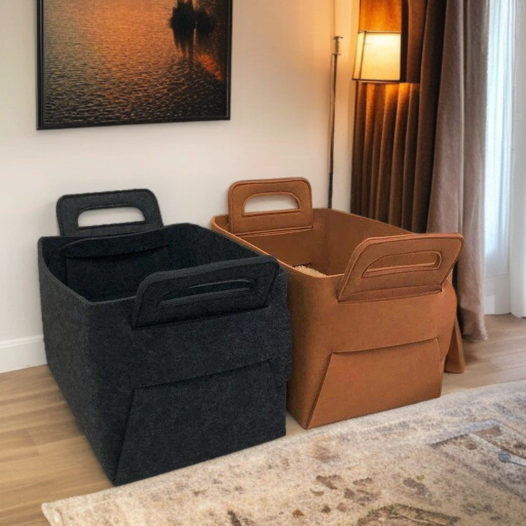 Caja de almacenamiento de fieltro grueso con asa