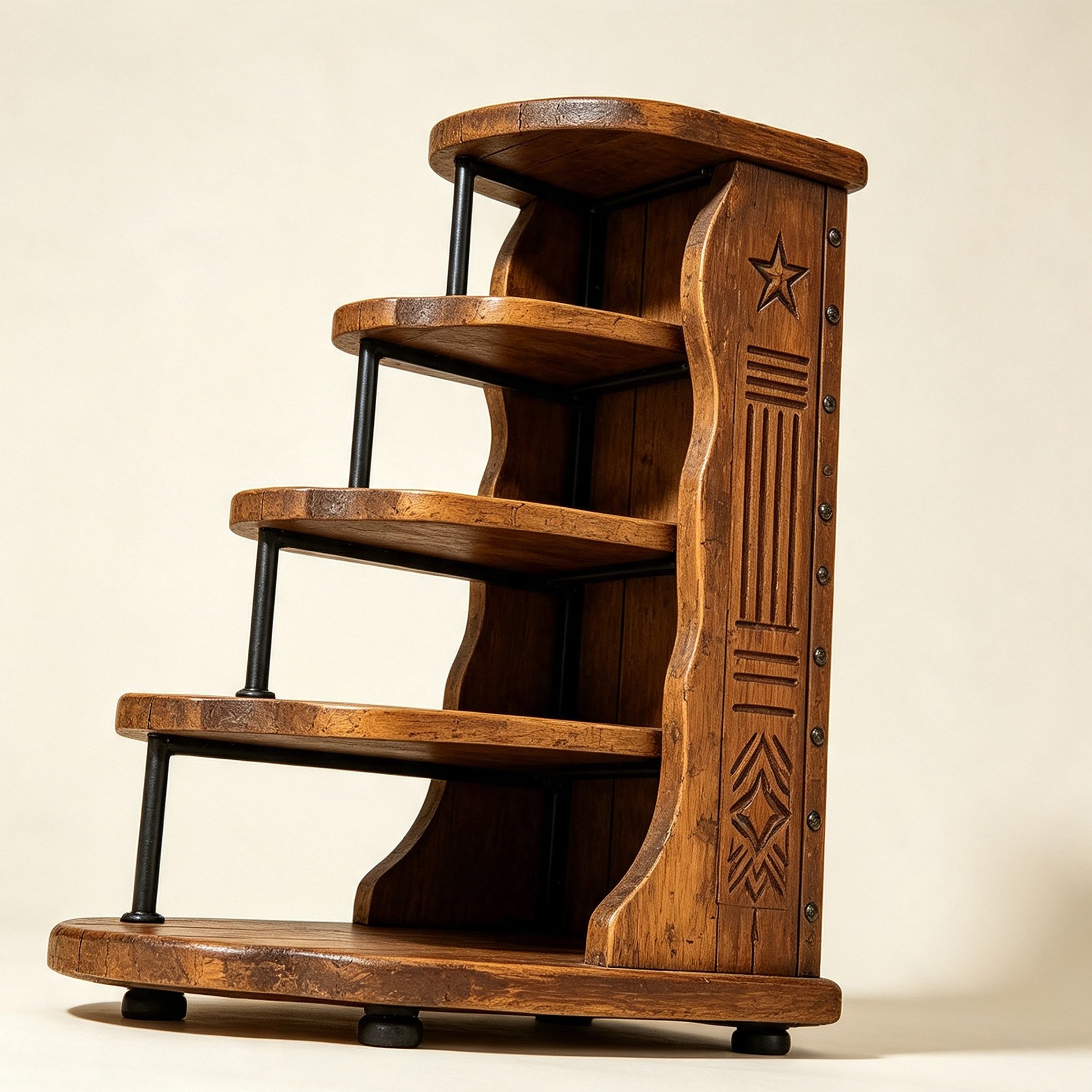 Stepped star-carved solid wood storage rack