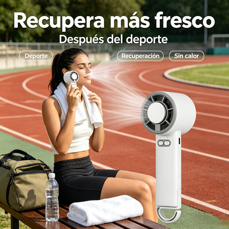 Ventilador portátil y de escritorio con enfriador, 5 velocidades ajustables y gancho